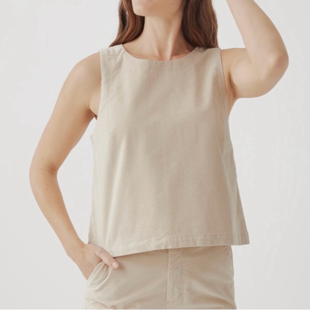 Pact Tan and Cream Boxy Sleeveless Tank Top
